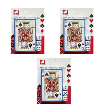 Imagem de Baralho Tradicional 3 Unidades Com 54 Naipes, 3xJogo de Cartas Impermeável com 3 Dados Profissional 57x87mm, Para Poker, Truco, Canasta, Tranca