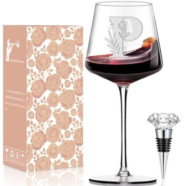 Imagem de Physkoa Taça de vinho personalizada - Presentes de taça de vinho com inicial para mulheres (seguro para lava-louças), presentes de vinho de Natal personalizados com monograma para mulheres/ela/mãe