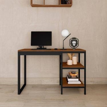 Imagem de Home Office Slim Com Estante Para Livros Embutido Canela Rustico