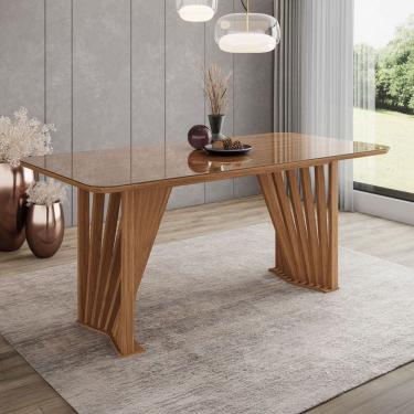 Imagem de Mesa de Madeira Adriana 200 Cm com Vidro Natural - Henn