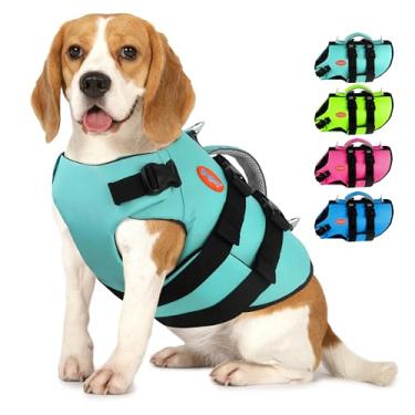 Imagem de Doglay Colete salva-vidas para cães - Colete salva-vidas de neoprene de alta flutuação, coletes refletivos ajustáveis para passeios de barco, preservador de vida leve com alça e anéis D duplos para