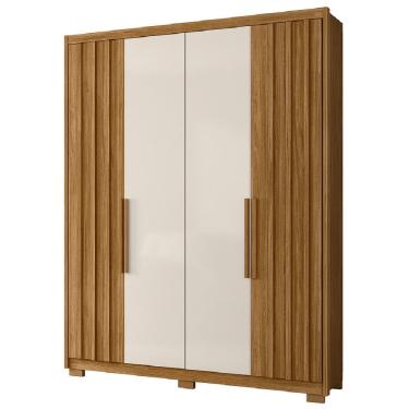 Imagem de Guarda Roupas Solteiro Ripado 4 Portas 3 Gavetas Califórnia Madeirado / Off White