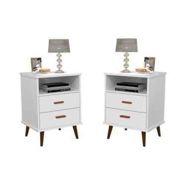 Imagem de Kit 2 Criado Mesa De Cabeceira Decore Itália com 2 gavetas 1 nicho pés