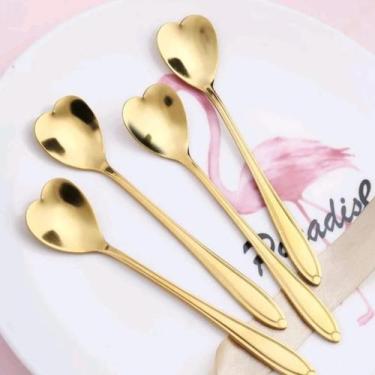 Imagem de Kit com 5 colheres de sobremesa de coração. - 5 UNID COLHER CORAÇÃO