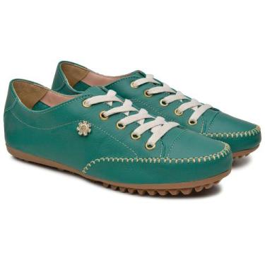 Imagem de Tênis Feminino Sapatênis Couro Mocassim Mocatênis - D' Roma, Verde, 40