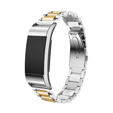 Imagem de Gheper Pulseira de relógio de metal compatível com Fitbit Charge 2, ajuste rápido e fácil, pulseira de aço inoxidável, substituição para smartwatch Charge 2, acessório