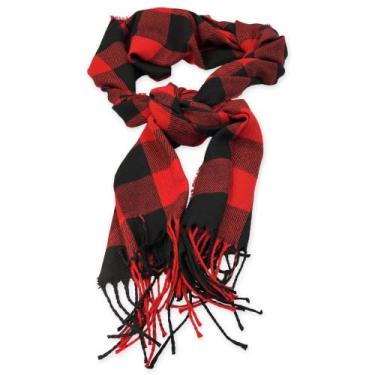 Imagem de Cachecol Xadrez em Lã, Vermelho e Preto, com Franjas