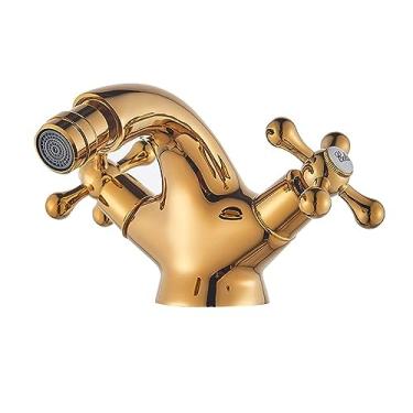 Imagem de Torneira de lavatório de chuveiro bidê de latão antigo com alças cruzadas duplas torneira misturadora de água quente e fria bico sem chumbo torneira de água de vaso sanitário (cor: dourado)