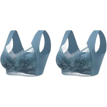 Imagem de Sutiãs Hatmeo Para Mulheres Seniores, Sutiã De Malha De Renda Moda Copo Profundo Plus Size Sutiã Esportivo De Seda De Gelo Sem Costura, Green+green, L