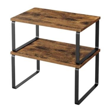 Imagem de SiaBiced Prateleiras organizadoras de gabinete de 2pcs, prateleiras de especiarias, organizadores de cozinha expansíveis para armário, Marrom Preto