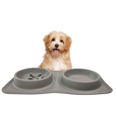 Imagem de Comedouro Bebedouro Silicone 2 Em 1 Cachorro Gato Pet Animais Agua Comida Raçao Tapete Dobravel