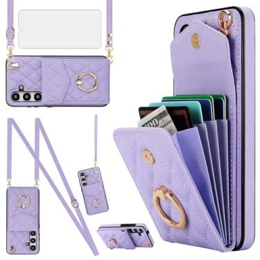 Imagem de Asuwish Capa de telefone para Samsung Galaxy S24 FE 5G capa carteira com protetor de tela de vidro temperado e alça de pulso transversal anel com bloqueio de RFID suporte de cartão celular S 24 EF AI