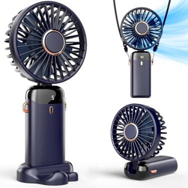 Imagem de BCRTO Ventilador portátil operado por bateria com base, 8 horas, display digital, 5 velocidades, ajustável a 90°, mini ventilador recarregável para ambientes externos e internos