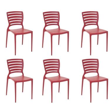 Imagem de Kit 6 Cadeiras Sofia Vermelha Tramontina Encosto Vazado Horizontal 92237/040