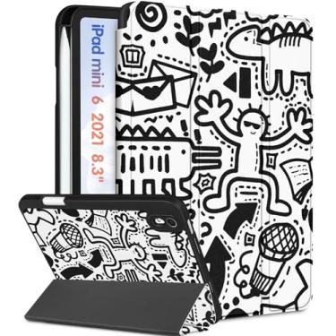 Imagem de Wazzasoft Capa para iPad Mini 6, para iPad Mini 6ª Geração, Capas Fofas, Crianças, Meninas, Capa Folio para Adolescentes Meninos Desenhos Animados, Moda, Porta-Lápis Auto Sleep/Wake para Apple iPad 6 Mini Case 2021 8,3 Polegadas