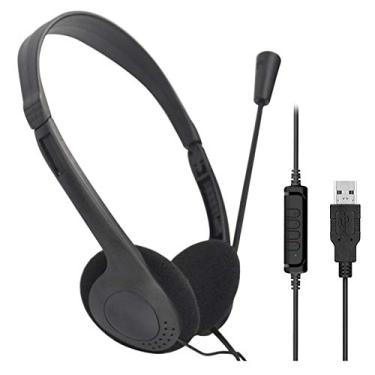 Imagem de CALIDAKA Fone de ouvido USB para computador com microfone, fone de ouvido leve para PC, fones de ouvido com fio, fones de ouvido para negócios para cursos online, chat do Skype, call center, jogos,