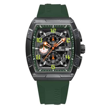 Imagem de NAVIFORCE Relógios masculinos com cronógrafo de quartzo, pulseira de silicone colorida, com data automática, à prova d'água, relógio de pulso feminino, presente, Preto + verde, Moda, esportes,