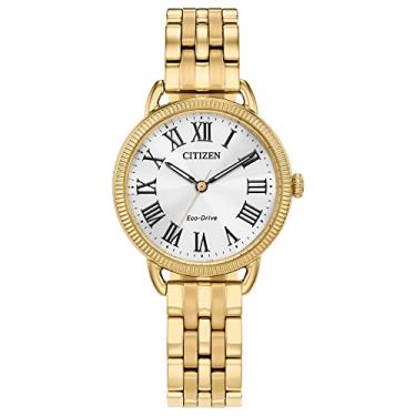Imagem de Citizen Relógio feminino Eco-Drive clássico em aço inoxidável dourado, mostrador prateado, Dourado e prateado