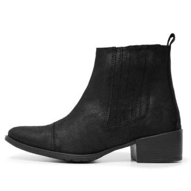 Imagem de Bota Couro Chelsea Feminina Elástico Lateral Camurça Preta - Stefanell