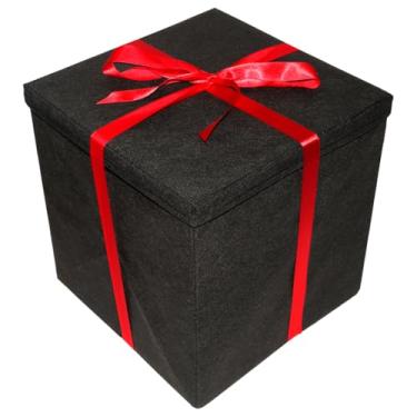 Imagem de Caixa De Presente Luxuosa Extra Grande Premium Preta com Laço de Cetim Vermelho
