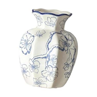 Imagem de Ｂｅｓｇａ Vaso de cerâmica chinês para flores, vaso de plantas, decoração moderna, exclusivo, azul e branco, arranjo floral para casamento e escritório, Plum Bossom 8cmx15cm