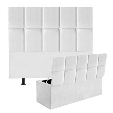 Imagem de Kit Cabeceira Estofada E Calçadeira Baú Recamier Turquia 90Cm Solteiro Corino Branco