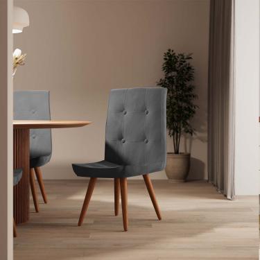 Imagem de Cadeira De Jantar Drop Com Botão Base Pé Palito Caramelo Sintético Cinza - Amey Decor