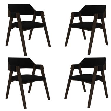 Imagem de Kit 4 Cadeiras Sala De Jantar E Jogos Carteados Madeira Maciça Poker Veludo Preto-capuccino G42 - Gran Belo