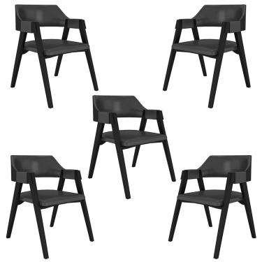Imagem de Kit 5 Cadeiras Sala De Jantar E Jogos Carteados Madeira Maciça Poker Pu Grafite-preto G42 - Gran Belo