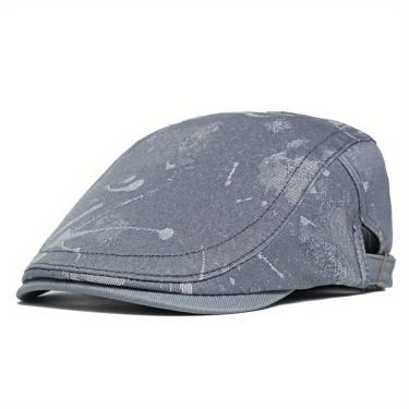 Imagem de Boina C Estampada Tie Dye, Cor Sólida, Unissex, Estilo Vintage Cinza