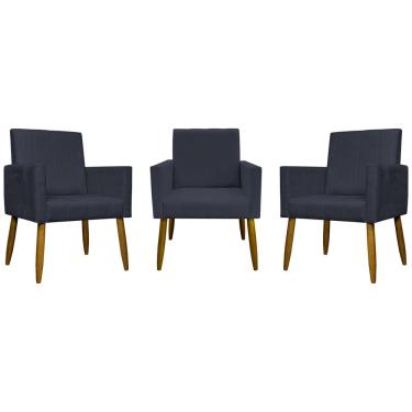 Imagem de Kit 3 Poltronas Decorativas Confortáveis Mari - Preto Suede