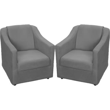 Imagem de Kit 2 Poltronas Mila Pé De Plástico Cromado - Cinza Suede