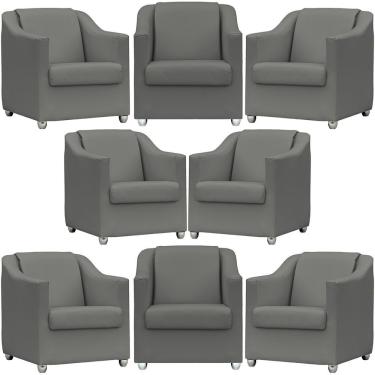 Imagem de Kit 8 Poltronas Mila Corino Cores Pé De Plástico Cromado - Cinza Corino