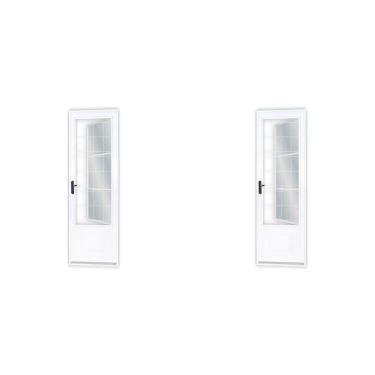 Imagem de Kit Com 2 Portas De Aço Postigo 215x85cm Com Grade Quadrada Minas Sul Mgm Branco