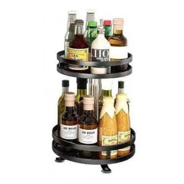 Imagem de Organizador de mesa giratória Lazy Susan de 2 níveis, organizador de temperos de aço carbono durável, organizador giratório de especiarias para armário, armazenamento redondo Lazy Susan para cozinha
