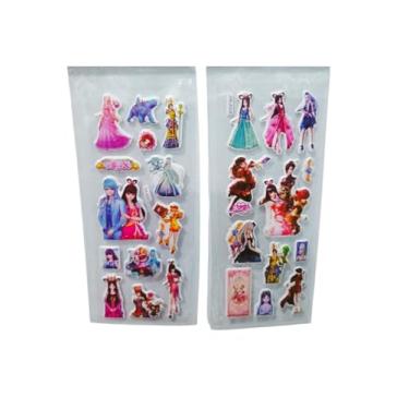 Imagem de 02 Cartelas de Adesivos Coração Mangá Hel lo Kit ty Unicórnio Princesas Pônei Carinha Feliz Bolha 3D Alto Relevo (02 Cartelas Yel oli Ye L uoli)