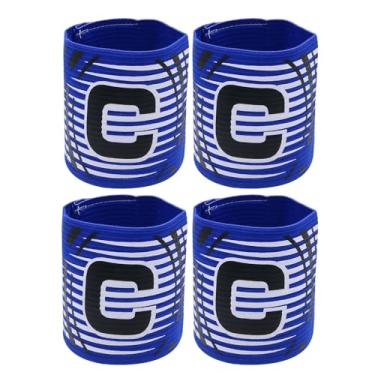 Imagem de Qimoo 4 Peças De Braçadeira Futebol Azul, Faixa Esportiva Ajustável Tipo Capitão C Para Jovens E Adultos