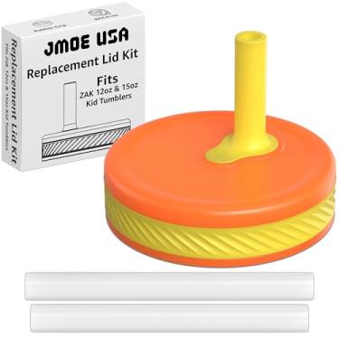Imagem de Jmoe USA Conjunto de tampa de substituição compatível com copos infantis Zak Kelso de 425 g e 340 g | Serve para copos de plástico e aço inoxidável de 425 g e 340 g | Livre de BPA (laranja)