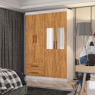 Imagem de Guarda Roupa Casal Lu 4 Portas 2 Gav. Espelho Carioca Móveis Branco Cinamomo