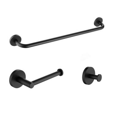 Imagem de Conjunto de banheiro preto fosco - Toalheiro, ganchos para roupão e suporte para papel higiênico - Kit de ferragens, conjunto de 3 peças