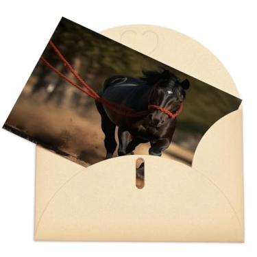 Imagem de Dwrepo Um cavalo com corda de chumbo vermelho cartão de felicitações com envelopes, cartão de agradecimento, cartão de feliz aniversário, cartões em branco, cartão de parabéns para aniversário