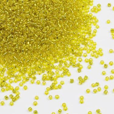 Imagem de Tibaoffy Amarelo transparente com contas forradas de prata tamanho 8/0 artesanato contas de semente de vidro 3 mm para fabricação de joias (total cerca de 100 g cerca de 3600 peças)