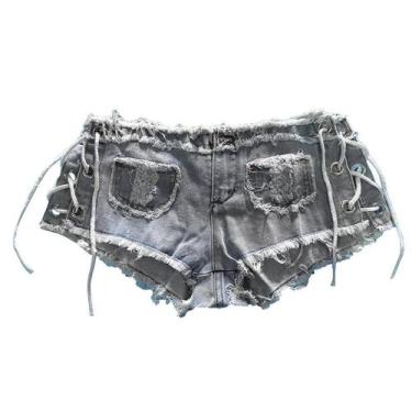 Imagem de Shorts Jeans Feminino Cintura Baixa com Detalhe em Borla - Sexy e Desf
