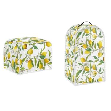 Imagem de Pointodoor Conjunto de capas de eletrodomésticos com tema de frutas com estampa de limão lavável liquidificador de cozinha capa de poeira para máquina de fazer pão capa de torradeira 2 fatias