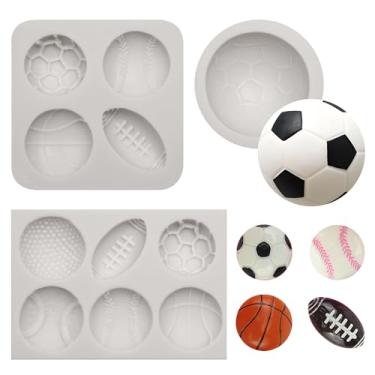 Imagem de Conjunto de moldes de silicone para bola esportiva, design de futebol, beisebol, basquete, futebol, adequado para decoração de bolos, enfeite de cupcake, doces, chocolate, argila DIY, artesanato, 2