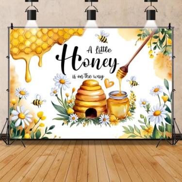 Imagem de Faixa de fundo de chá de bebê de abelha, 2,1 x 1,5 m, design de colmeia com colmeia, um pouco de mel está a caminho, fotografia de fundo, revelação de gênero, decoração de festa, adereços de estúdio
