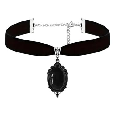 Imagem de Dreuyet Colar gargantilha de veludo de cristal gótico camafeu para mulheres vintage cristal vermelho verde roxo colar preto gótico vitoriano místico estilo punk bijuteria fantasia de Halloween, Middle