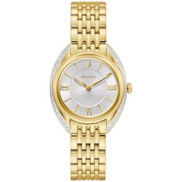 Imagem de Bulova Relógio feminino clássico de aço inoxidável de quartzo de diamante, mostrador prateado: 98R298