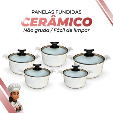 Imagem de Jogo De Panelas Cerâmica Branca Antiaderente 5 Peças Branco Tampa De V