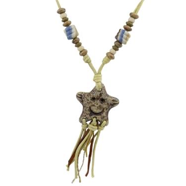 Imagem de Joddfly Colar de arte abstrata, pingente de cerâmica estilo tribal, design celestial sol lua estrela, corda de tecido ajustável, vintage feito à mão, Standard size, Cerâmica, Sem Pedra Preciosa